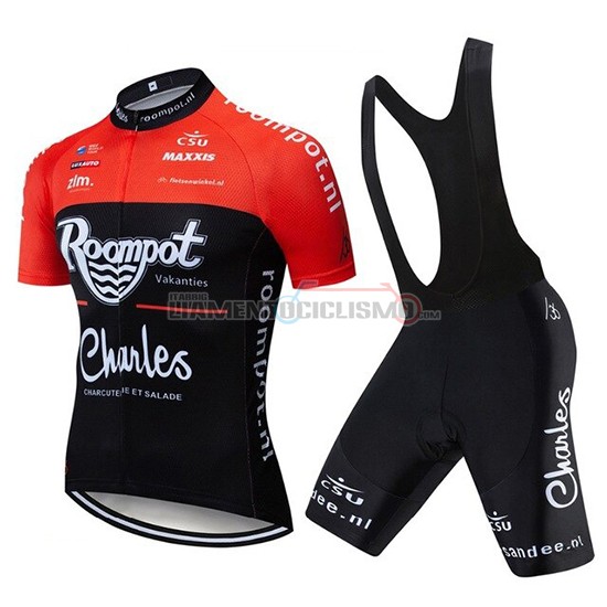 Abbigliamento Ciclismo Roompot Charles Manica Corta 2019 Rosso Nero